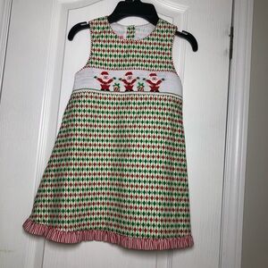 Claire & Charlie Girls 4T Smocked Christmas Dress Cotton Holiday Santa Ruffle
